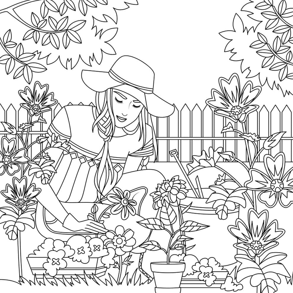 Desenho de Jardim de Verão para Colorir e Pintar