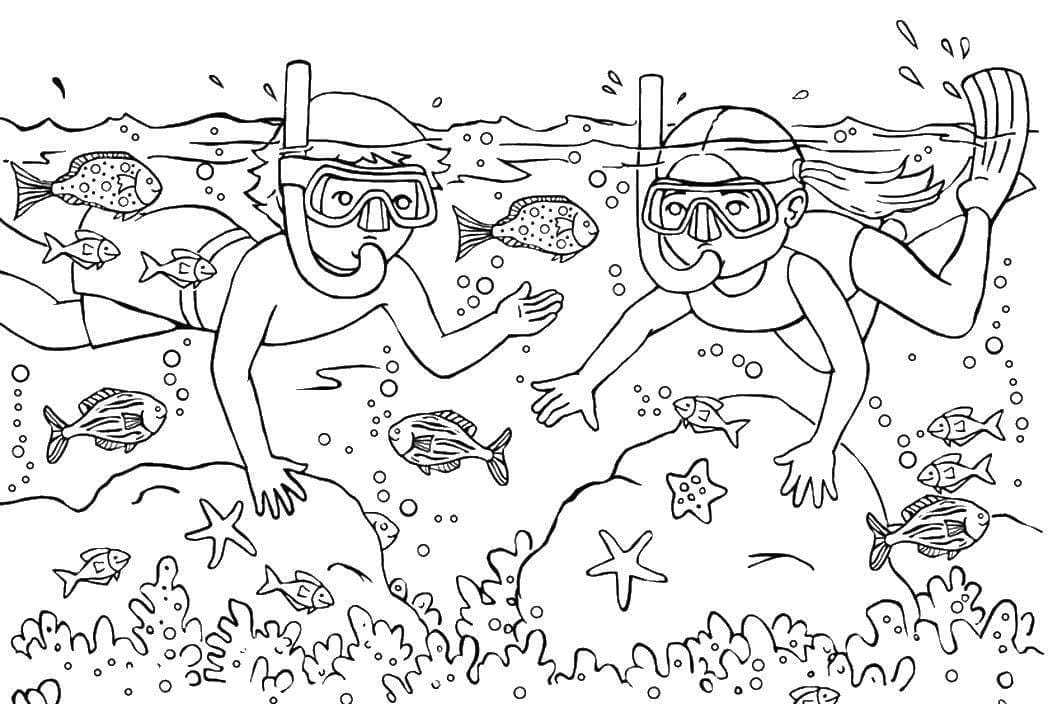 Desenho de Mergulho de Verão para Colorir e Pintar