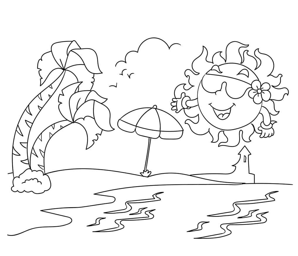 Desenho de Paisagem de Verão para Colorir e Pintar