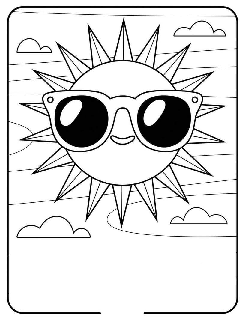 Desenho de Sol de Verão Fofo para Colorir e Pintar