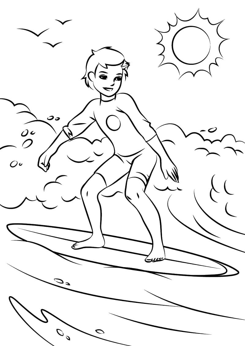 Desenho de Surf de Verão para Colorir e Pintar