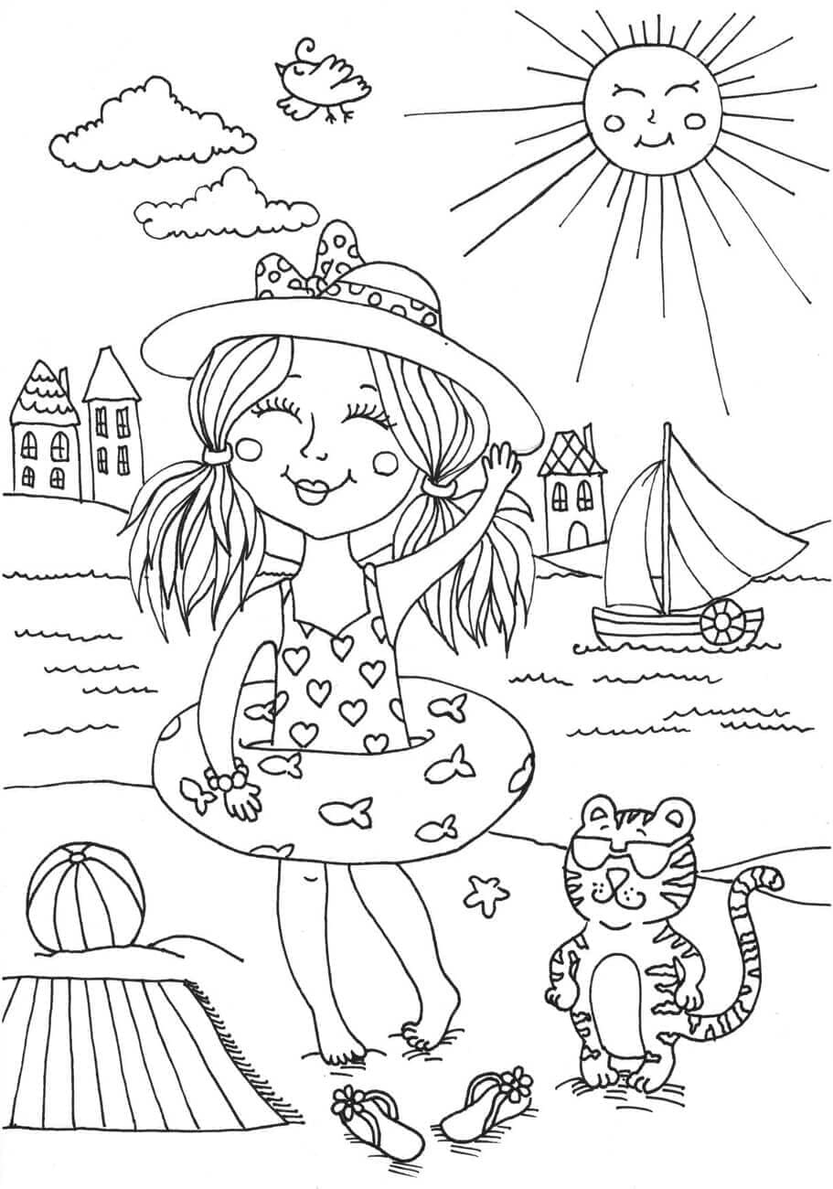 Desenho de Verão Alegre para Colorir e Pintar