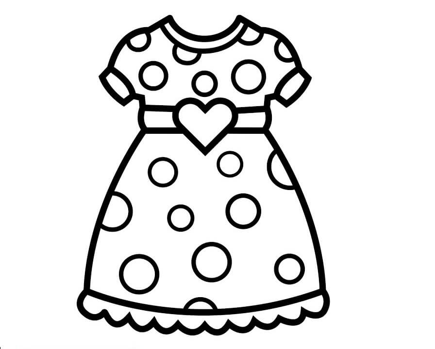 Desenho para Colorir de Vestido de Bolinha com Cinto de Coração e Pintar