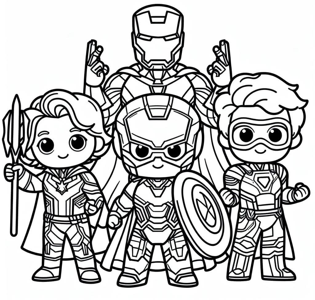 Desenho de Vingadores Chibi para Colorir e Pintar