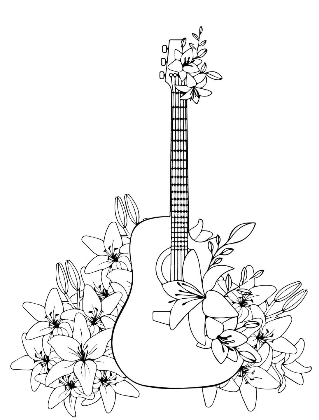 Desenho de Guitarra Incrível para Colorir e Pintar