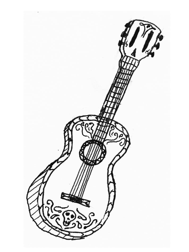 Desenho de uma Guitarra Muito Bonita para Colorir e Pintar