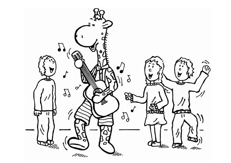 Desenho de Girafa Tocando Violão para Pintar Pdf
