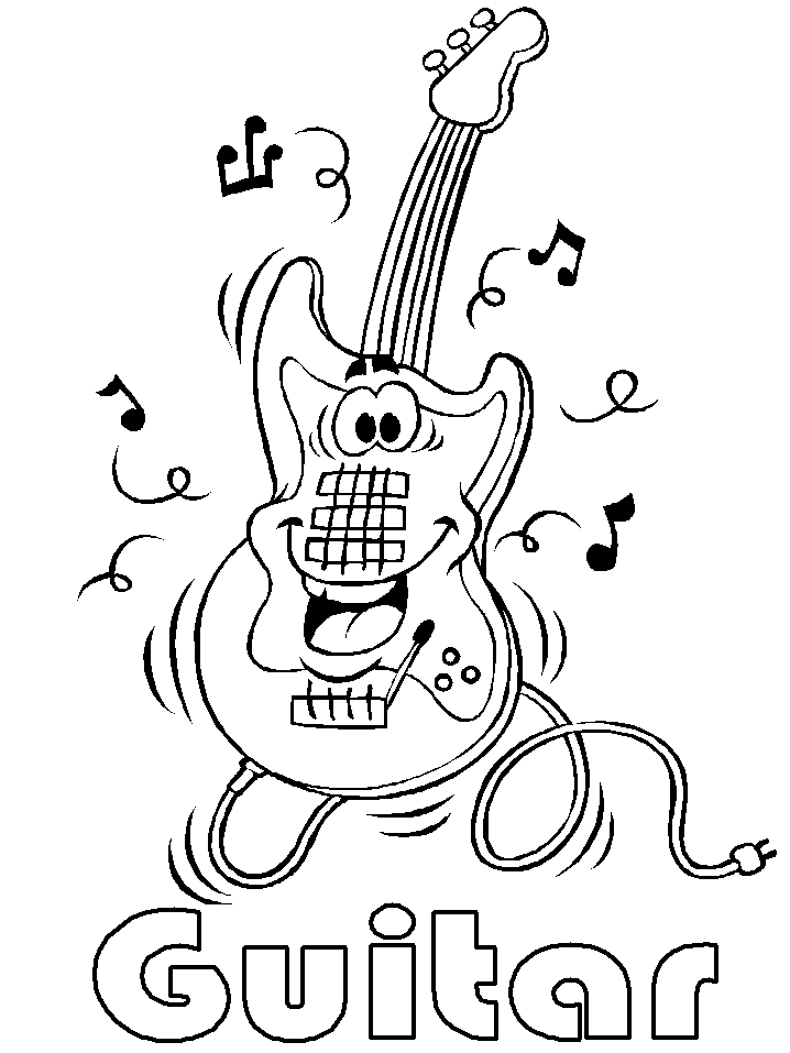Desenho de Guitarra de Desenho Animado para Colorir e Pintar