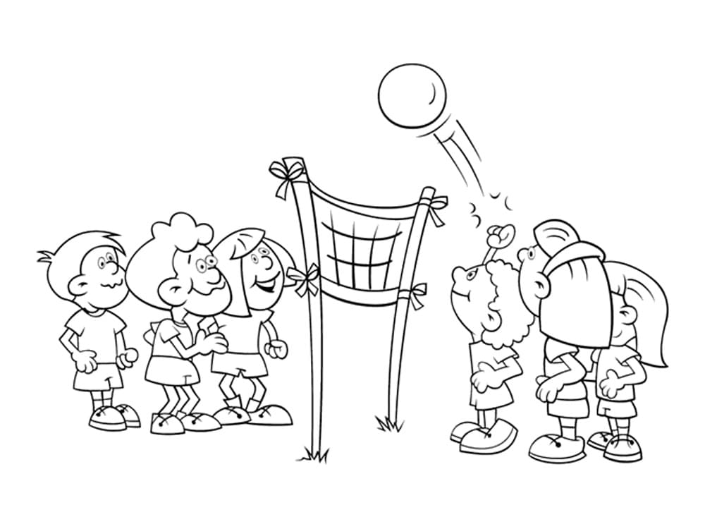 Desenho de Crianças Jogando Vôlei para Colorir e Pintar