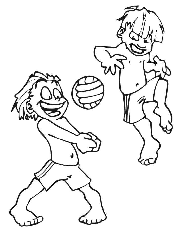 Desenho de Dois Amigos Jogando Vôlei para Colorir Imprimivel e Pintar
