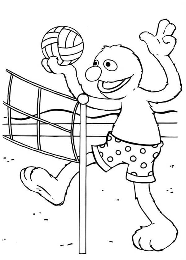 Desenho de Elmo Jogando Vôlei para Colorir e Pintar