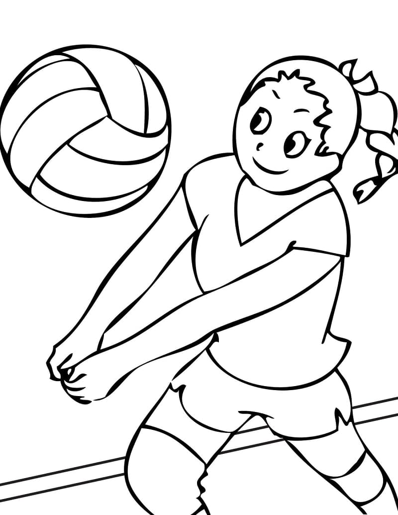 Desenho de Garota Jogando Vôlei para Colorir e Pintar