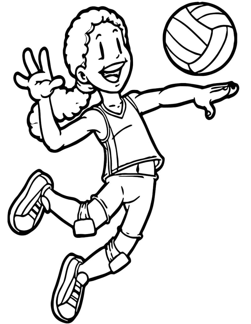 Desenho de Menina Jogando Vôlei para Colorir e Pintar