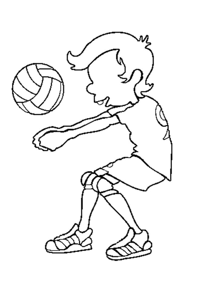 Desenho de Menino Jogando Vôlei para Colorir e Pintar