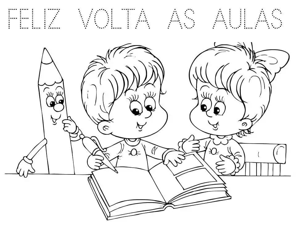Desenho de Voltá as Aulas Atividade Educativa para Colorir Pdf e Pintar