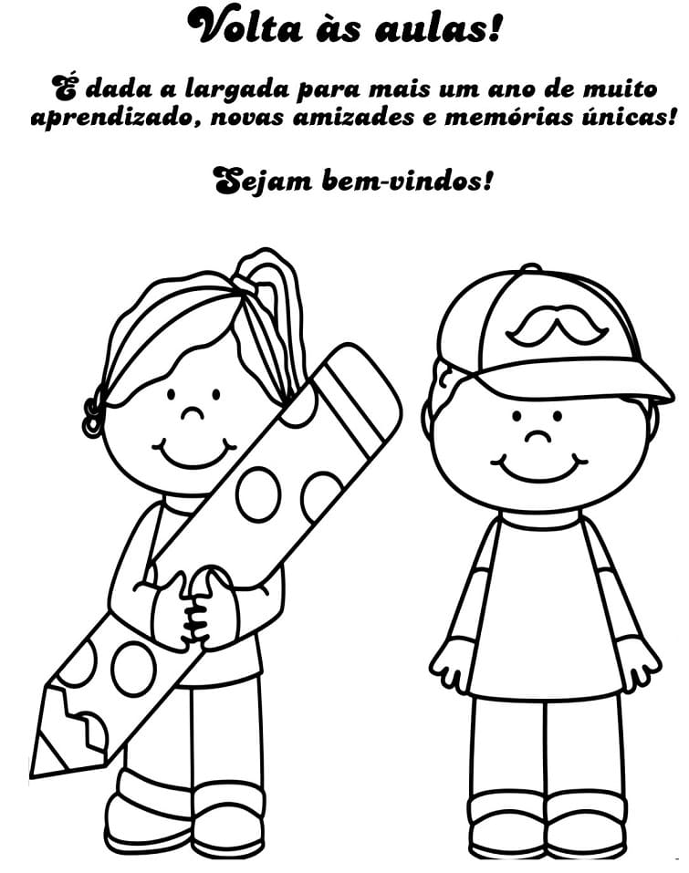 Desenho de Voltá as Aulas Atividade Infantil para Colorir com Lápis de Cor e Pintar