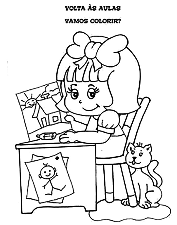 Desenho de Voltá as Aulas Ilustração para Colorir com Lápis de Cor e Pintar