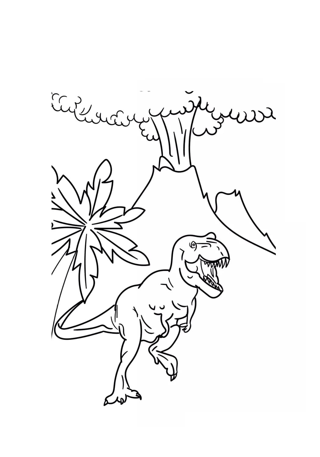 Desenho Vulcão com Dinossauro para Colorir e Pintar