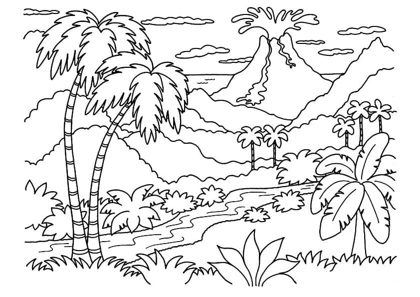 Desenho Vulcão da Floresta para Colorir e Pintar