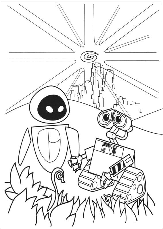 Desenho Eva e Wall e para Colorir e Pintar