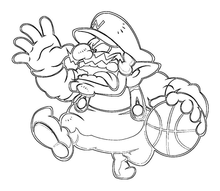 Desenho de Wario Jogá Basquete para Colorir e Pintar
