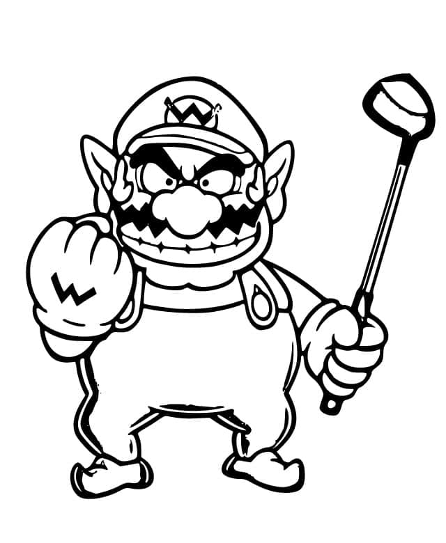 Desenho de Wario Jogá Golfe para Colorir e Pintar