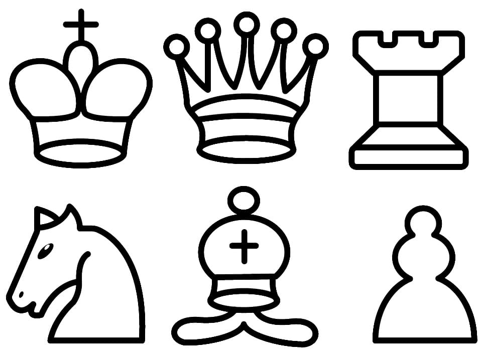 Desenho de Imprimivel Peças de Xadrez para Colorir e Pintar