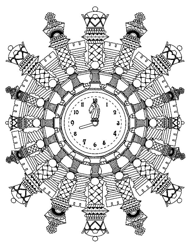 Desenho de Relógio de Xadrez para Colorir e Pintar