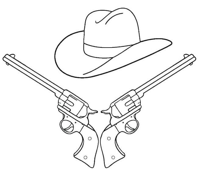 Desenho de Chapéu e Armas do Xerife para Colorir e Pintar