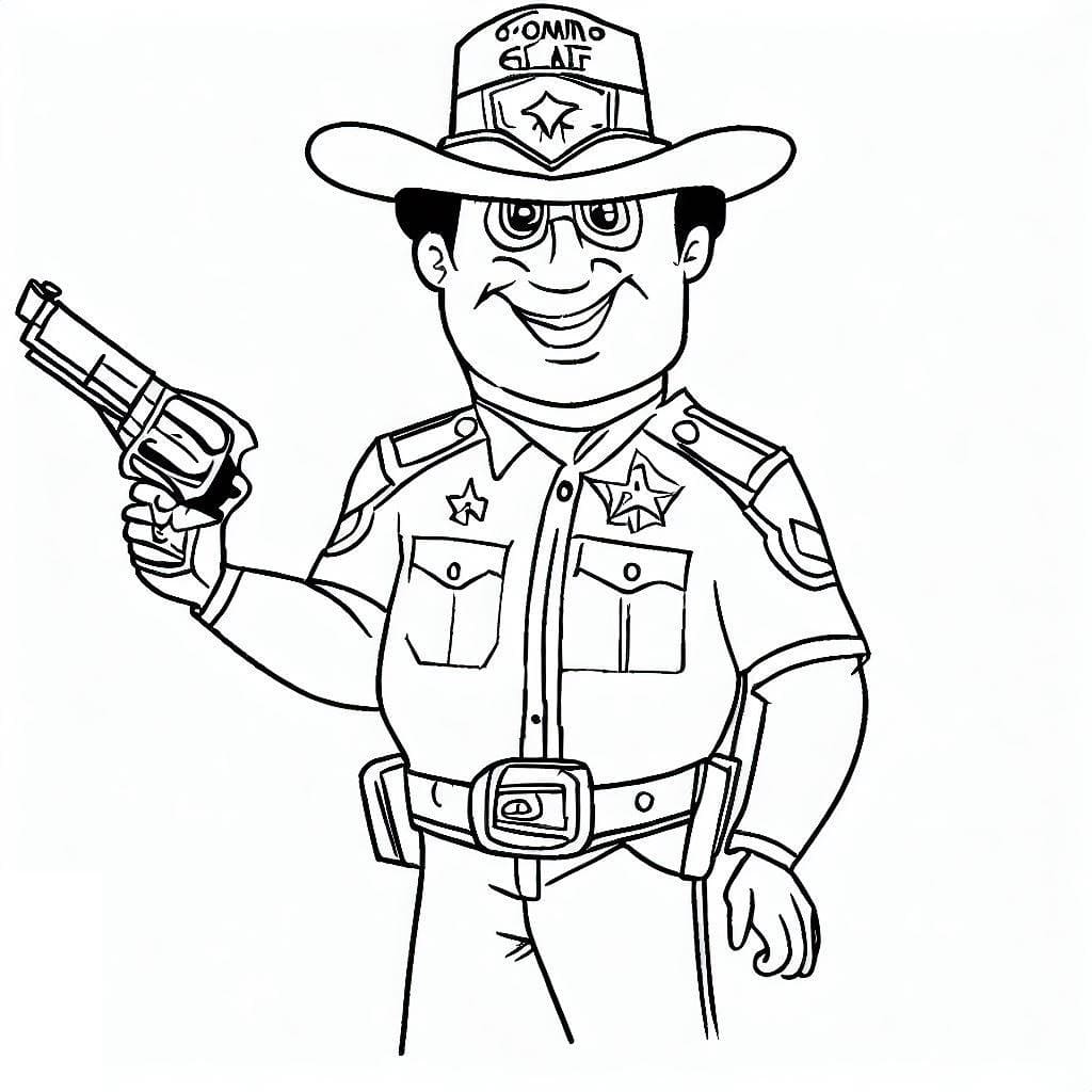 Desenho de Xerife com uma Pistola para Colorir e Pintar