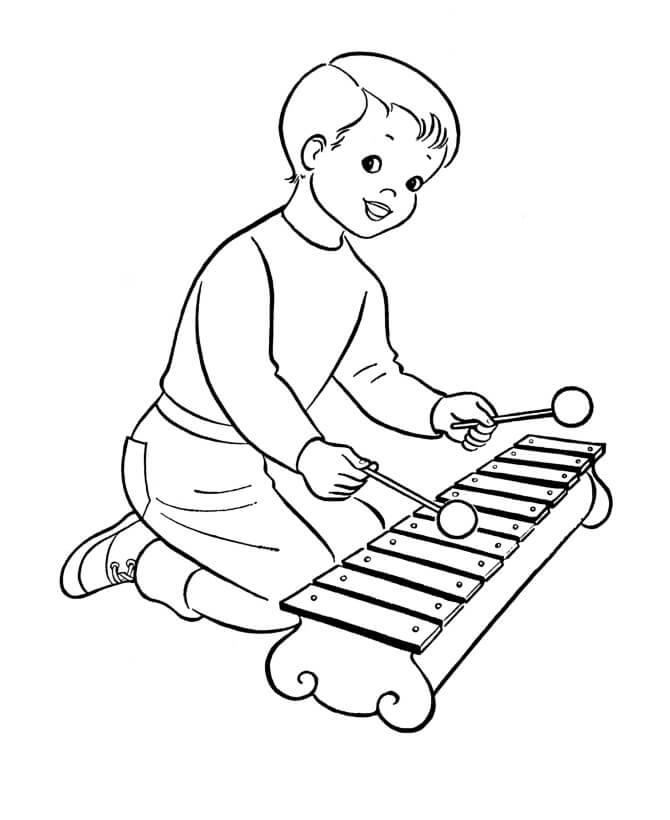 Desenho de Menino Tocando Xilofone Simples para Colorir Download e Pintar