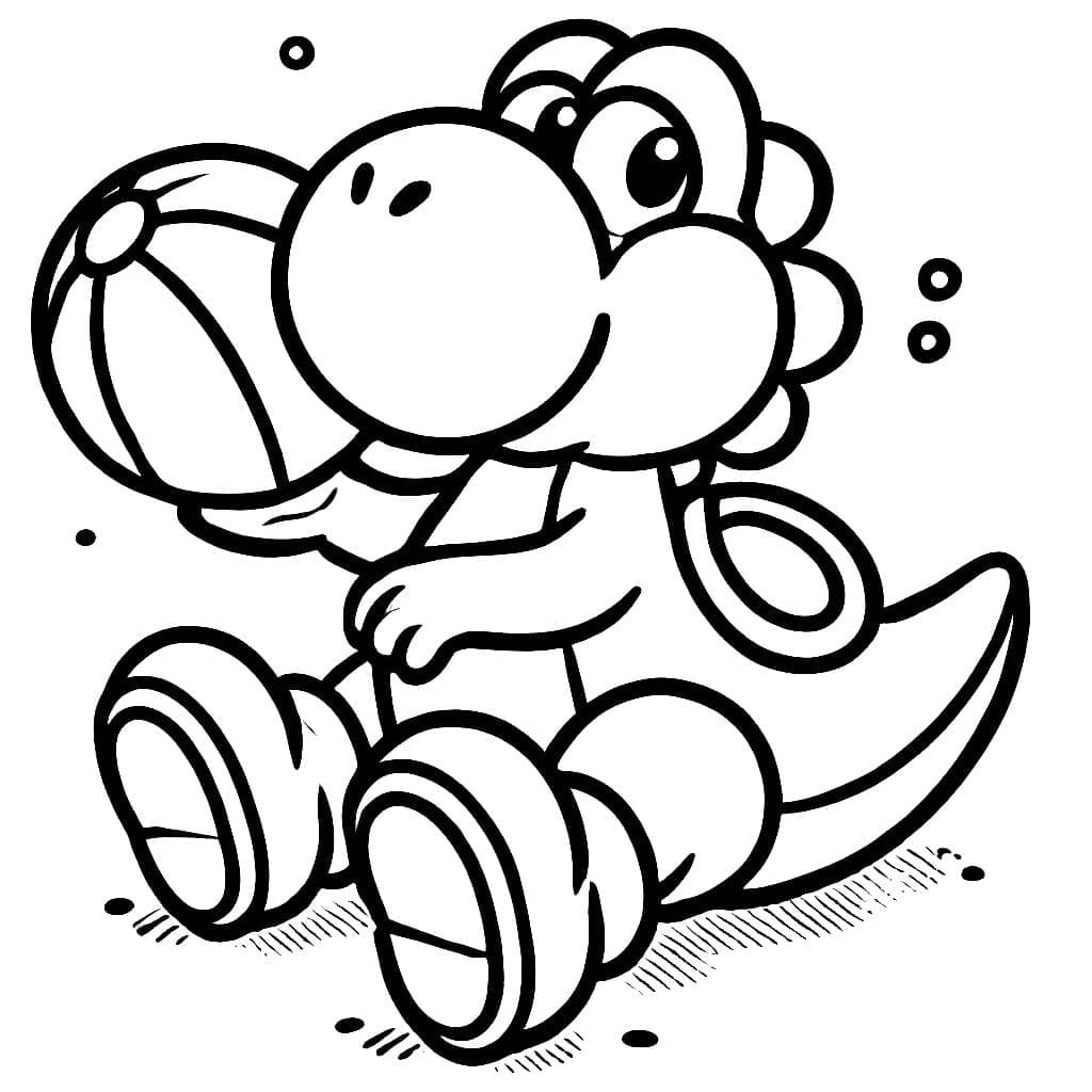 Desenho de Yoshi com Bola para Colorir e Pintar