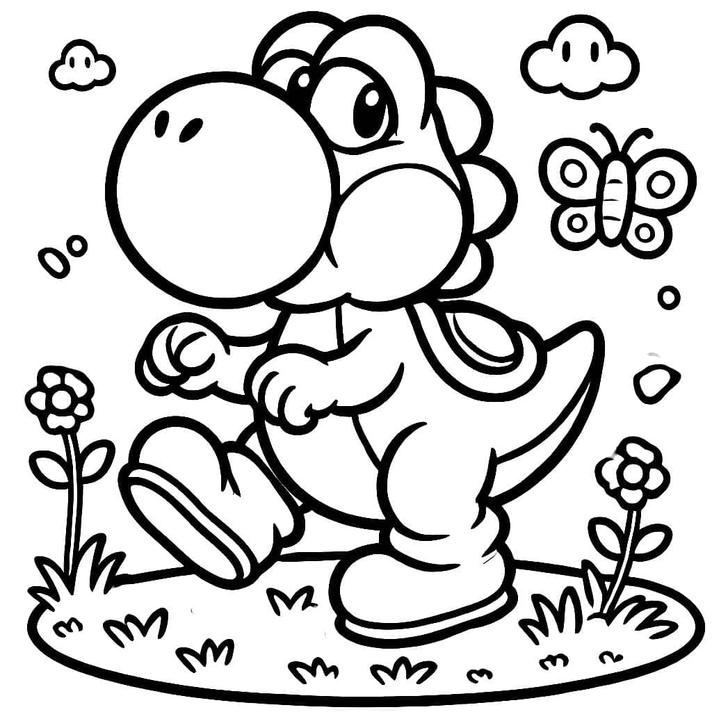Desenho de Yoshi e a Borboleta para Colorir e Pintar