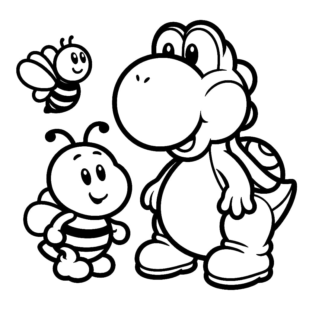 Desenho de Yoshi e Abelha para Colorir e Pintar