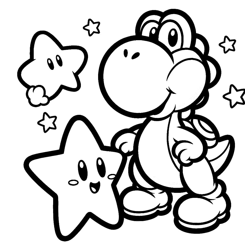 Desenho de Yoshi e Estrela para Colorir e Pintar