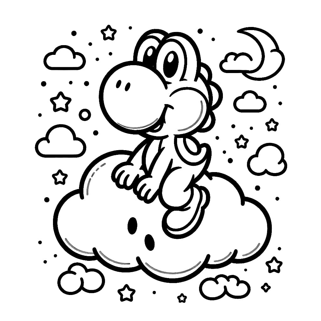 Desenho de Yoshi na Nuvem para Colorir e Pintar