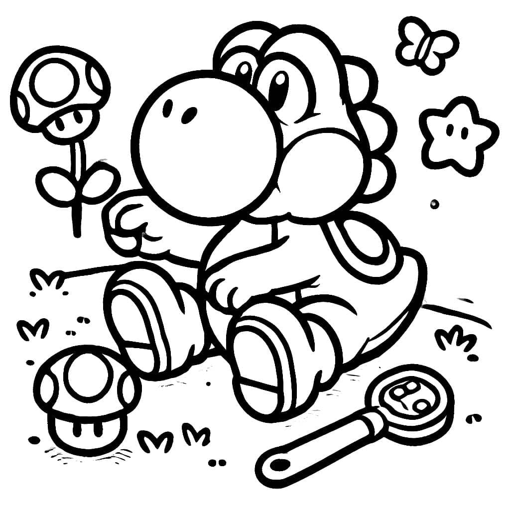 Desenho de Yoshi Engraçado para Colorir e Pintar
