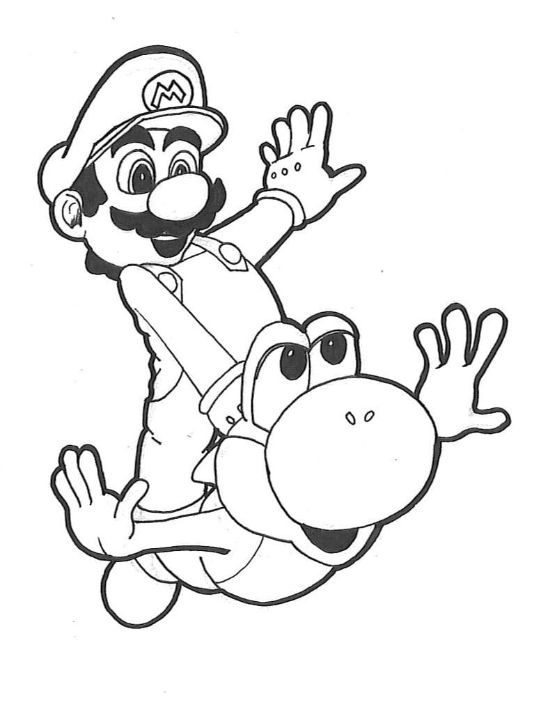 Desenho Mário e Yoshi para Colorir e Pintar