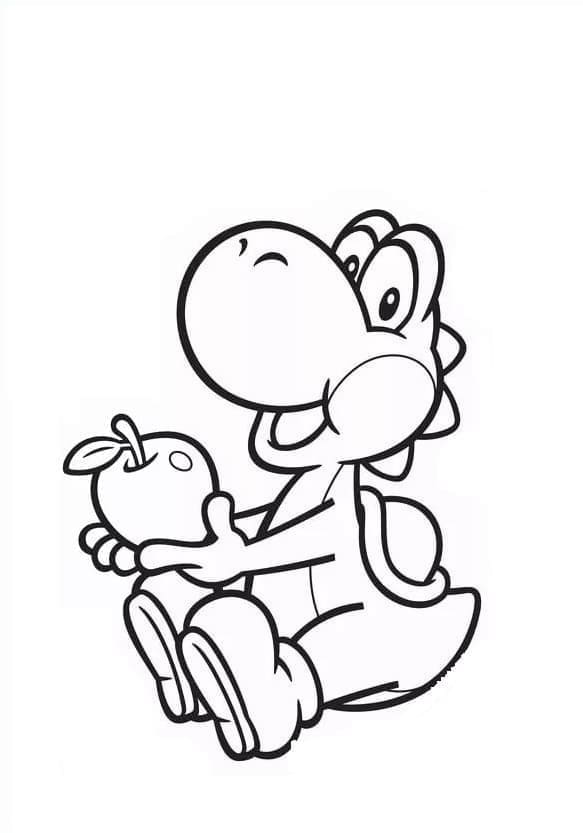 Desenho Yoshi com Maçã para Colorir e Pintar