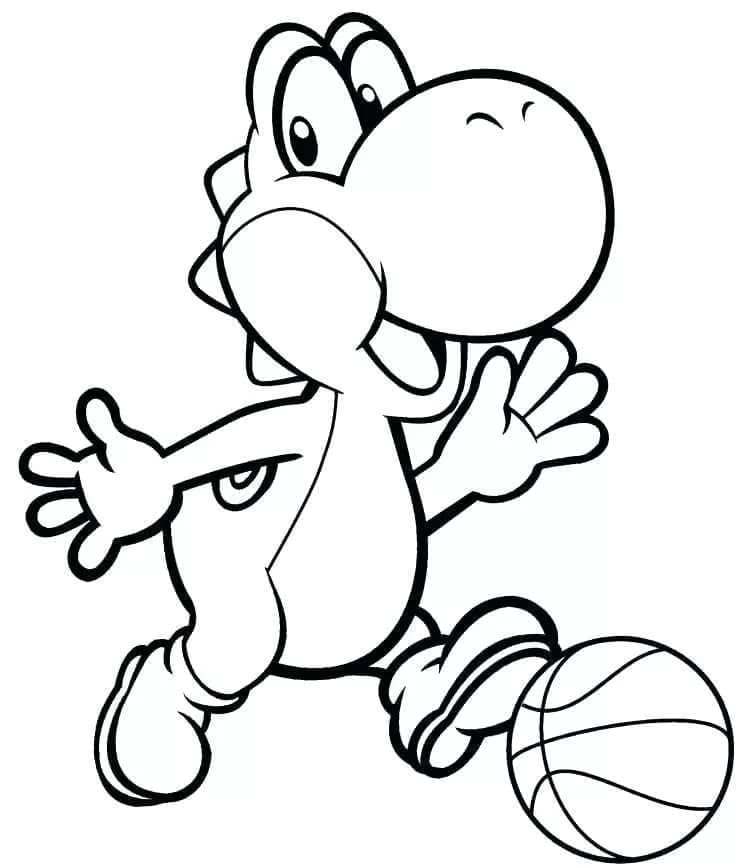 Desenho Yoshi com uma Bola para Colorir e Pintar