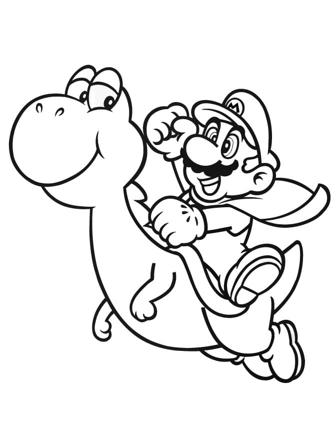 Desenho Yoshi e Mário para Colorir e Pintar