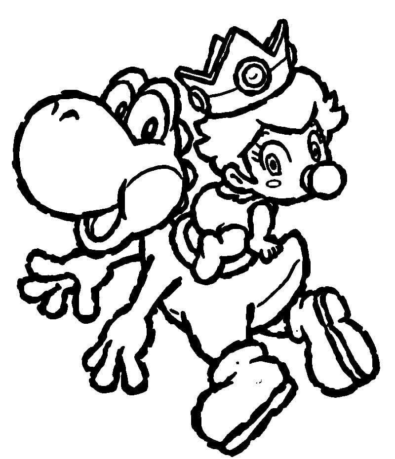 Desenho Yoshi e Peach para Colorir e Pintar