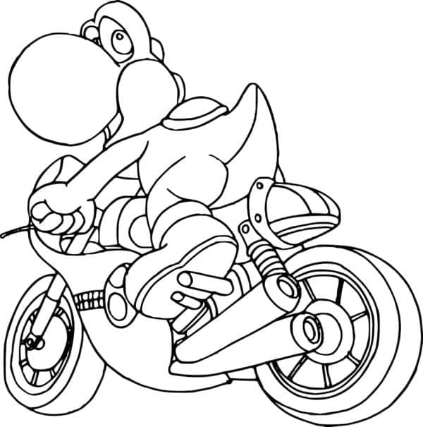 Desenho Yoshi na Moto para Colorir e Pintar
