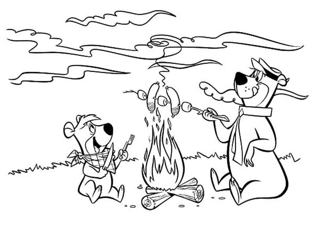 Desenho de Zé Colmeia Churrasco na Florestadownload Pdf para Colorir e Pintar