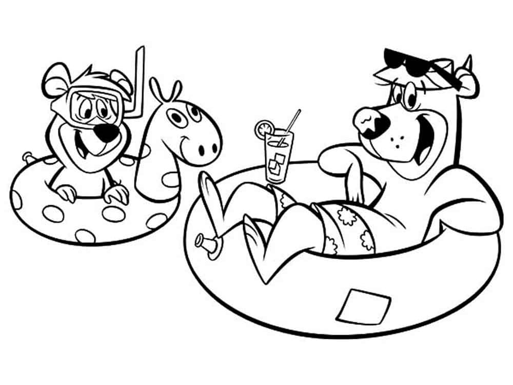 Desenho de Zé Colmeia Férias na Piscina para Imprimir Pdf Grátis e Pintar