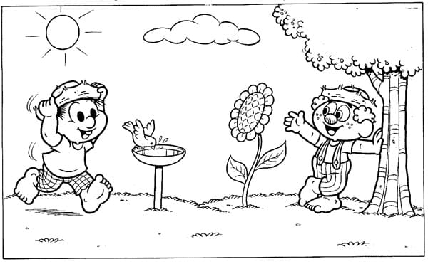 Desenho de Chico Bento e Zé Lele para Colorir e Pintar