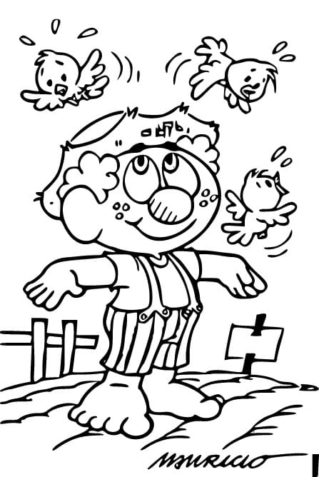 Desenho de Zé Lele e Pássaros para Colorir e Pintar