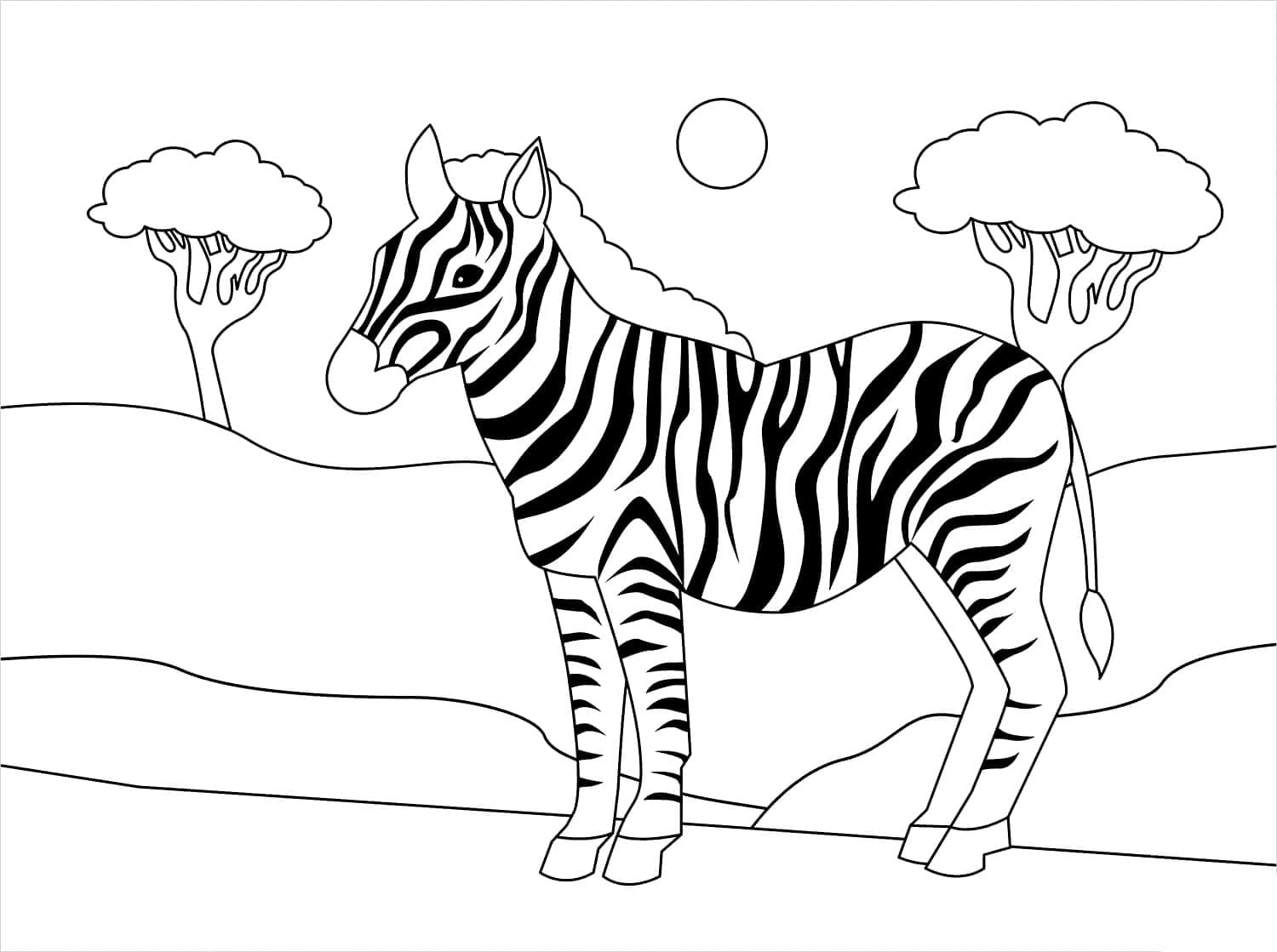 Desenho de uma Zebra Selvagem para Colorir e Pintar
