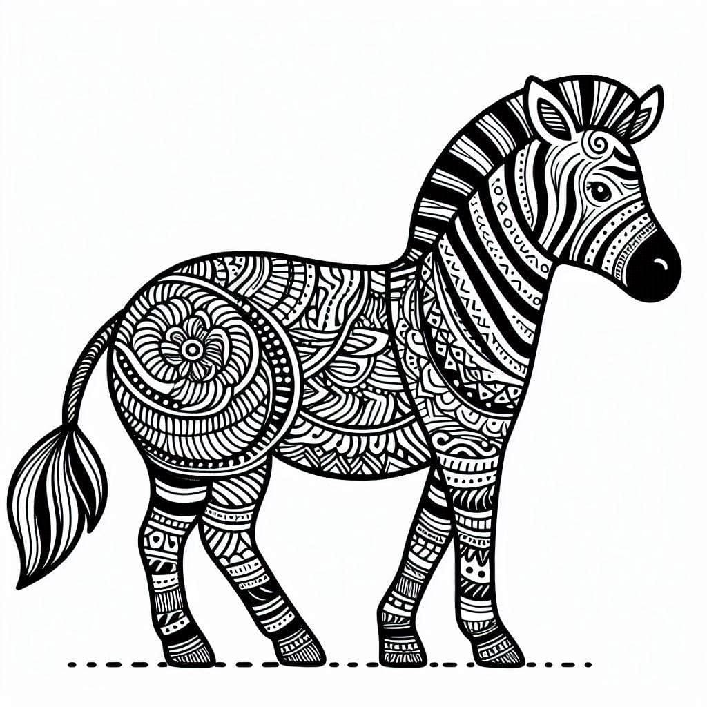 Desenho de uma Zebra Zentangle para Colorir e Pintar