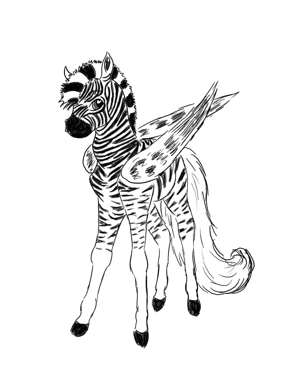 Desenho de Zebra Alada para Colorir e Pintar